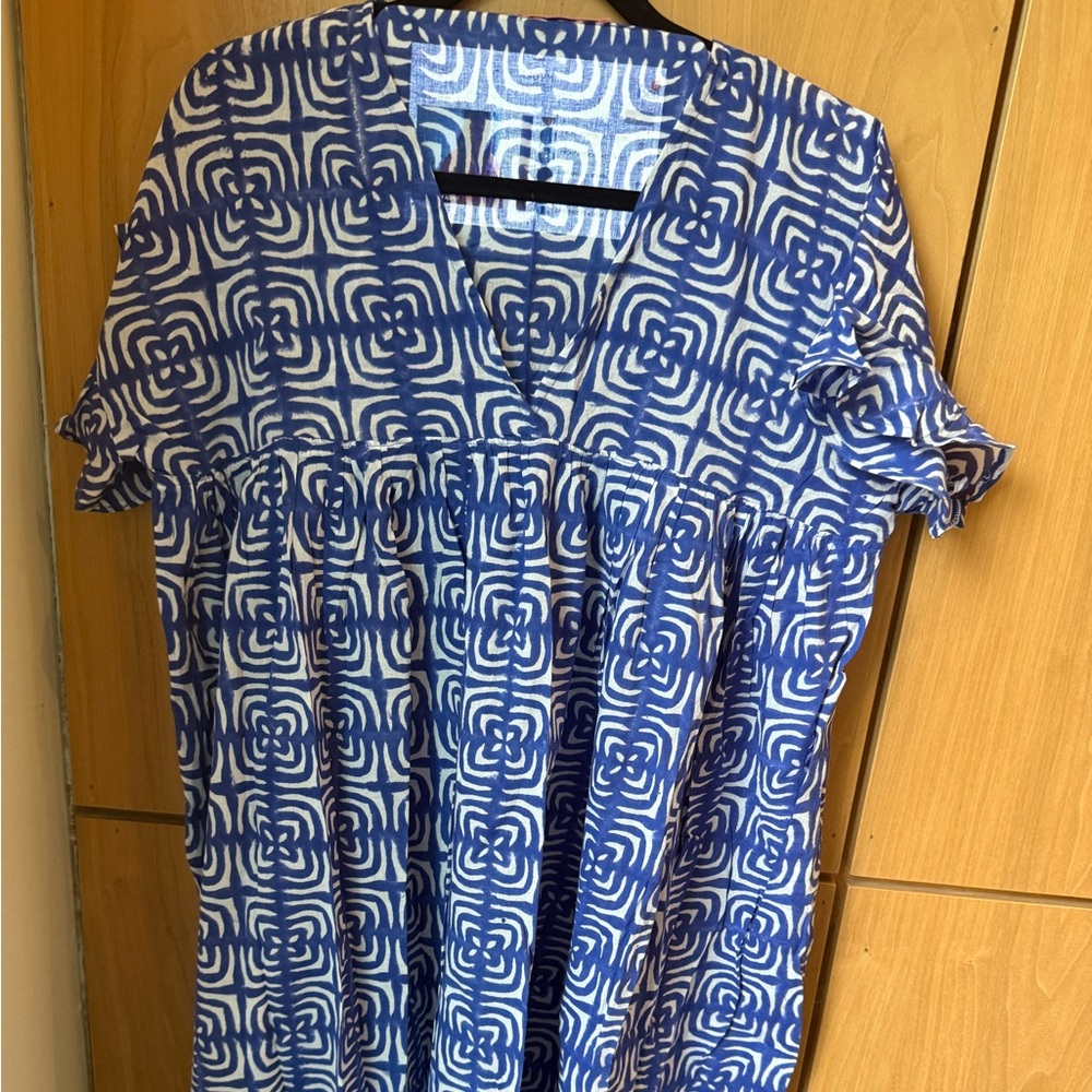 Blue & White Ikat Beach Dress in Women’s Large